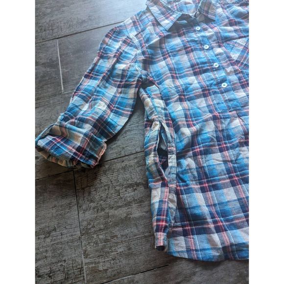 PRANA GINA Plaid 3/4 Placket Rolled Up Sleeves Shirt - Picture 5 of 6